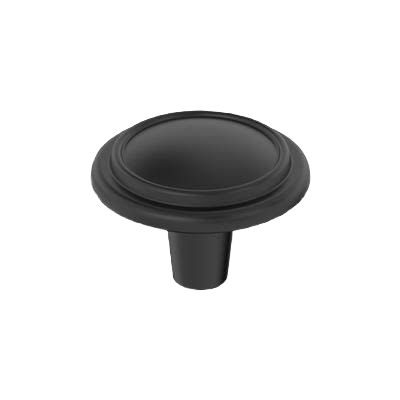 Matte black cabinet knob with classic rounded design for home improvement and tools applications