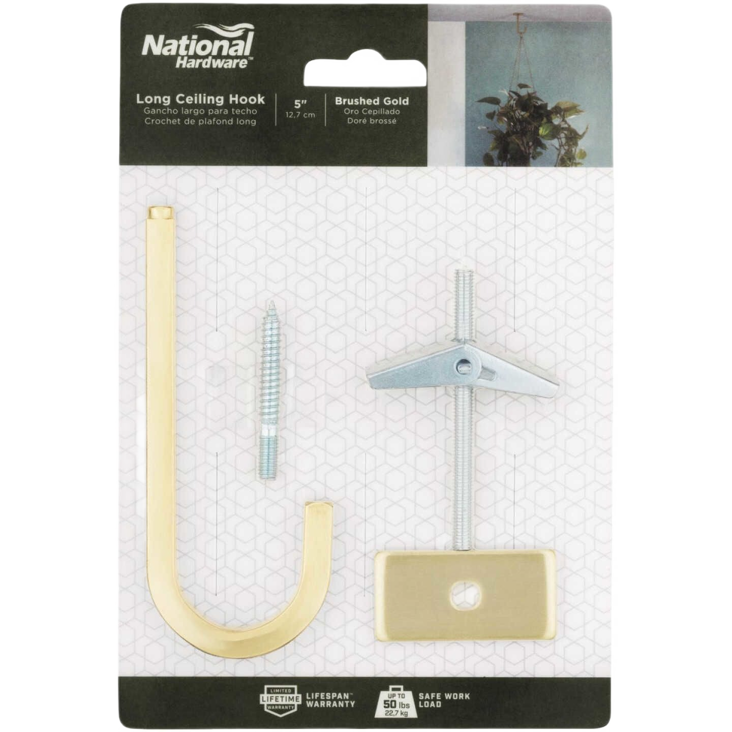 Brushed gold steel ceiling plant hook with hardware for secure hanging in lawn and garden under $50 collection