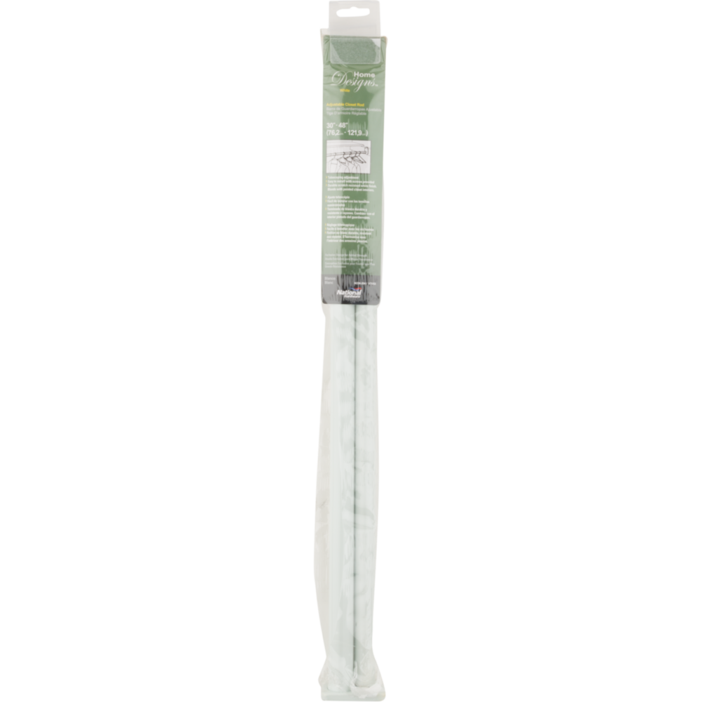 Adjustable white round closet rod in packaging, designed for home storage and closet organization solutions under $50 collection