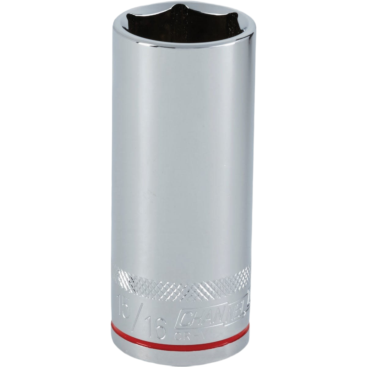 Chrome 6-point deep socket with color band for easy size identification in hand tools and sockets collections under $50