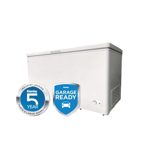 White chest freezer with up front temperature control and two baskets in Freezers & Ice Makers collection