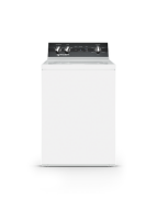 White Speed Queen top load washer with black control panel for efficient laundry in home improvement tasks