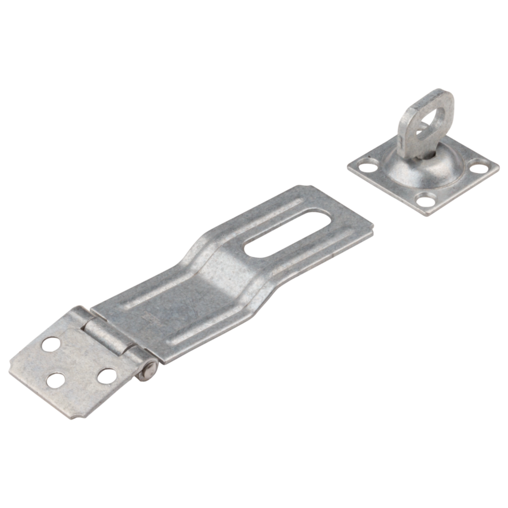 Galvanized swivel safety hasp with mounting plates for secure door and gate locking in hardware under $50