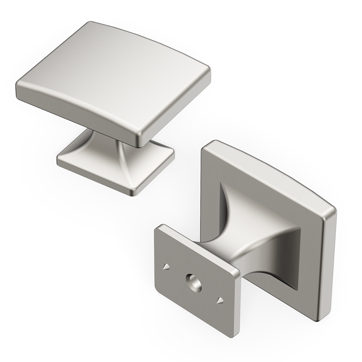 Pair of satin nickel cabinet knobs with a modern square design for furniture hardware under $50 in home improvement tools collection