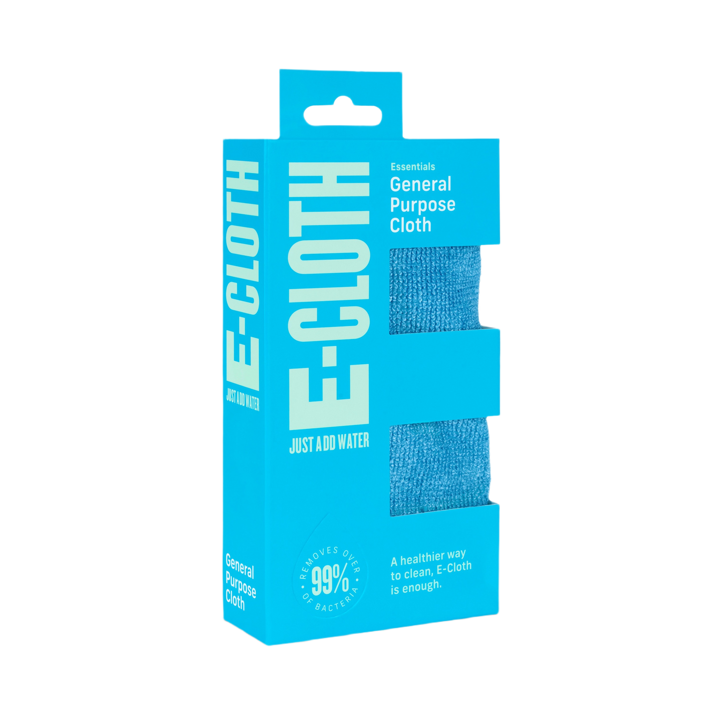 Blue general purpose cleaning cloth in packaging designed for chemical-free cleaning tools under $50