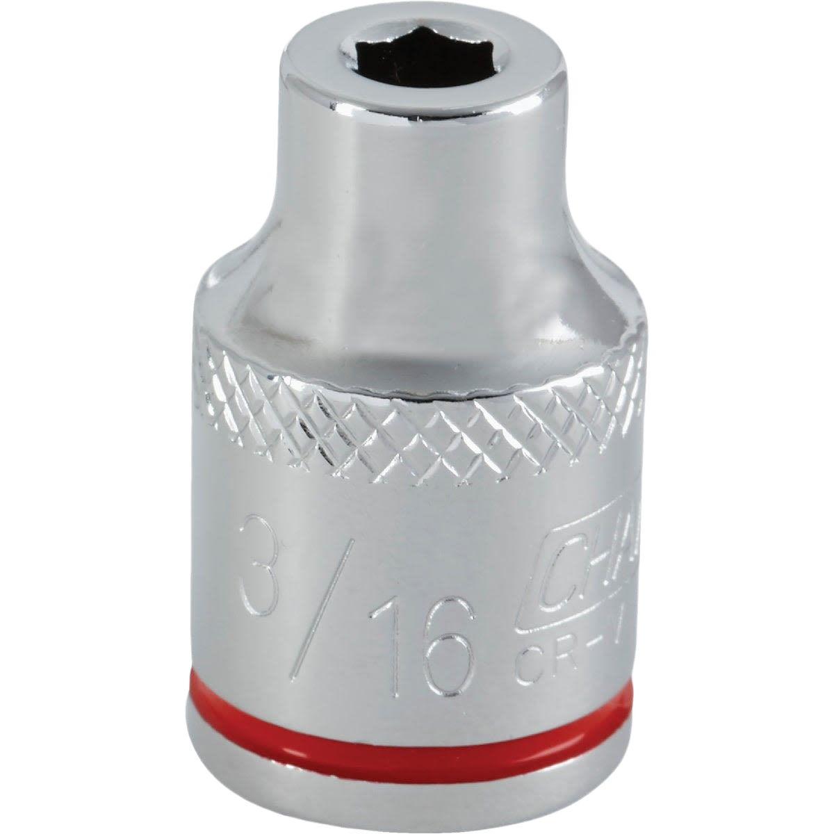 Chrome-finished 3/8 in. drive 6-point shallow socket with 3/16 in. size marking in hand tools collection