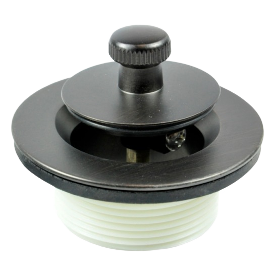 Oil rubbed bronze lift and turn tub drain trim with threaded white base for home improvement projects