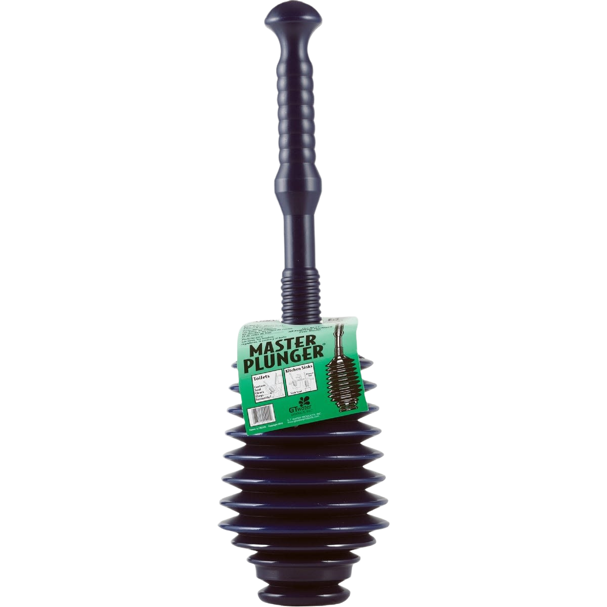 Black heavy-duty force cup plunger with ergonomic grip and segmented bellows for plumbing and drain clearing tasks