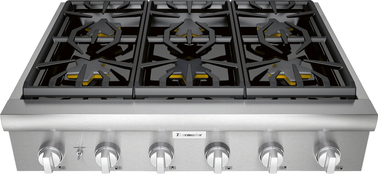 36-inch stainless steel gas rangetop with five burners, continuous cast iron grates for kitchen appliances and home improvement