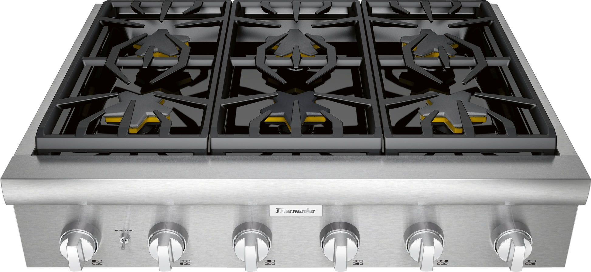 36-inch stainless steel gas rangetop with five burners, continuous cast iron grates for kitchen appliances and home improvement