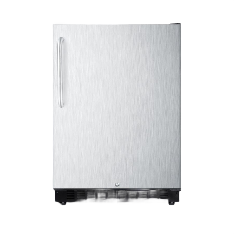 24" wide built-in stainless steel refrigerator with front vent and ADA-compliant height in kitchen appliance collection