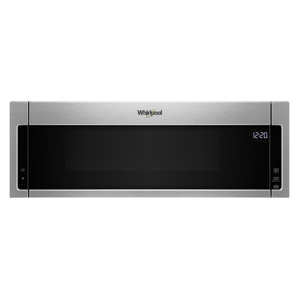Whirlpool stainless steel low-profile microwave with digital clock and touch controls in Microwaves and Appliances collections