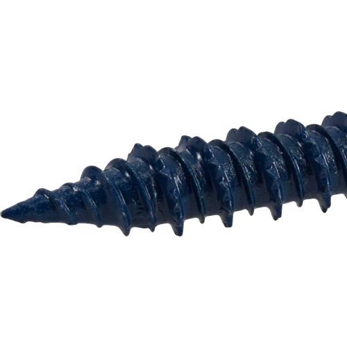 Close-up of a dark blue threaded spring fastener for hardware and home improvement applications in screws and fasteners collection