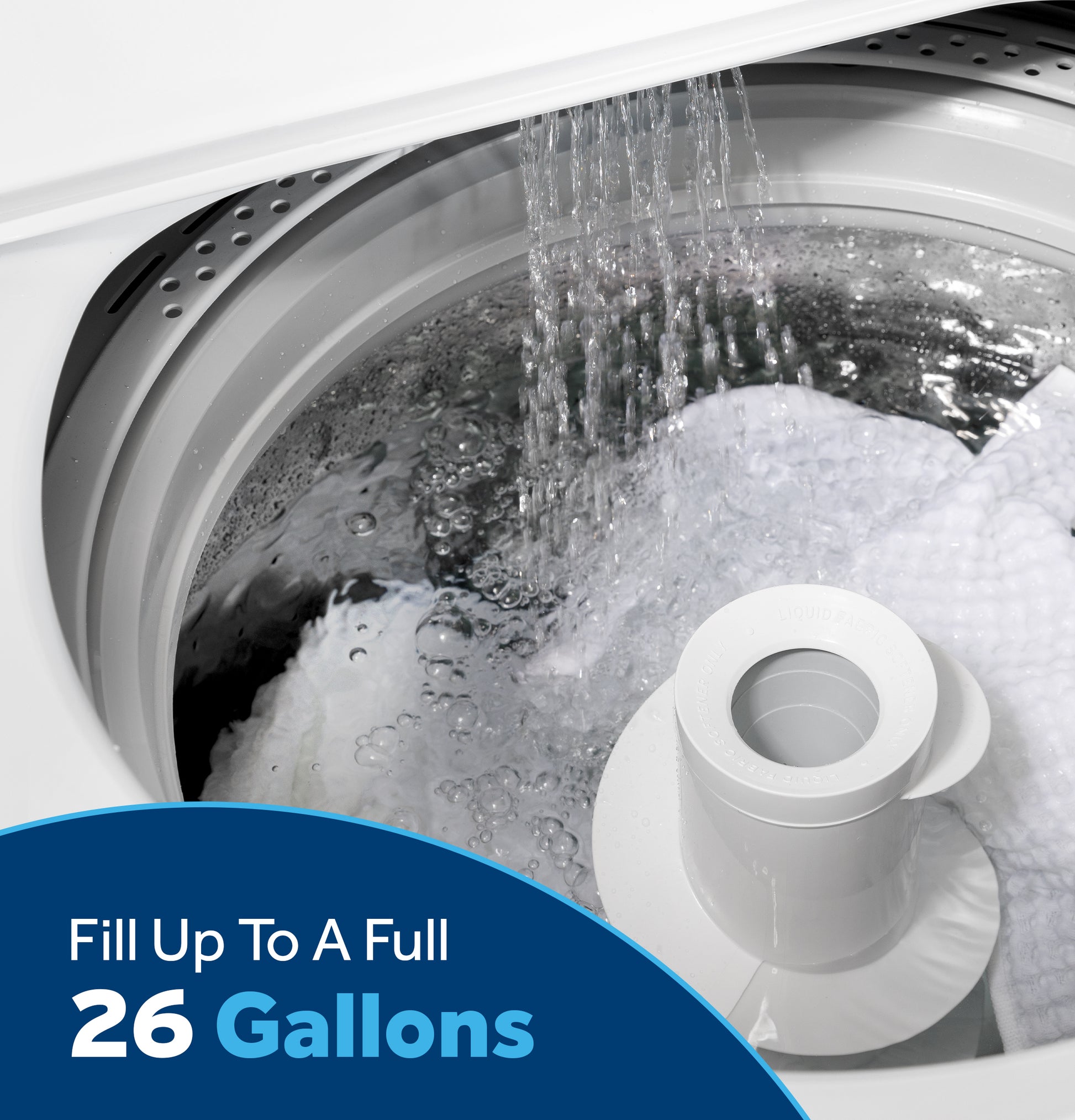 Top load washer filling with water inside stainless steel basket from washers and appliances collection