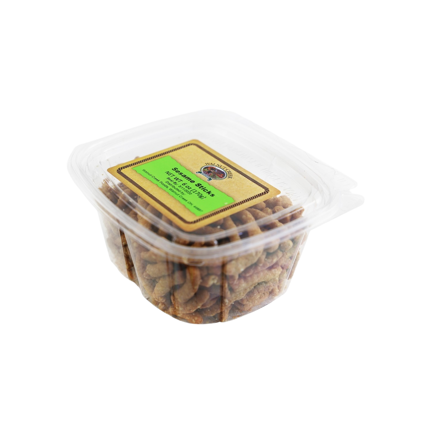 Clear plastic tub filled with cheddar-coated sesame sticks in Chocolates & Candies and Food & Beverage collections