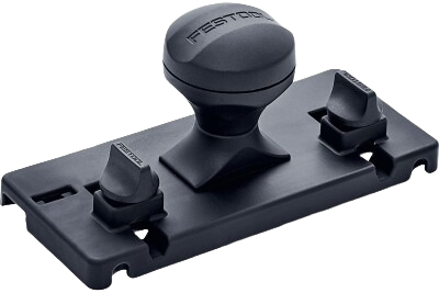 Black router guide stop with ergonomic knob and adjustable stops for precise woodworking and home improvement tasks