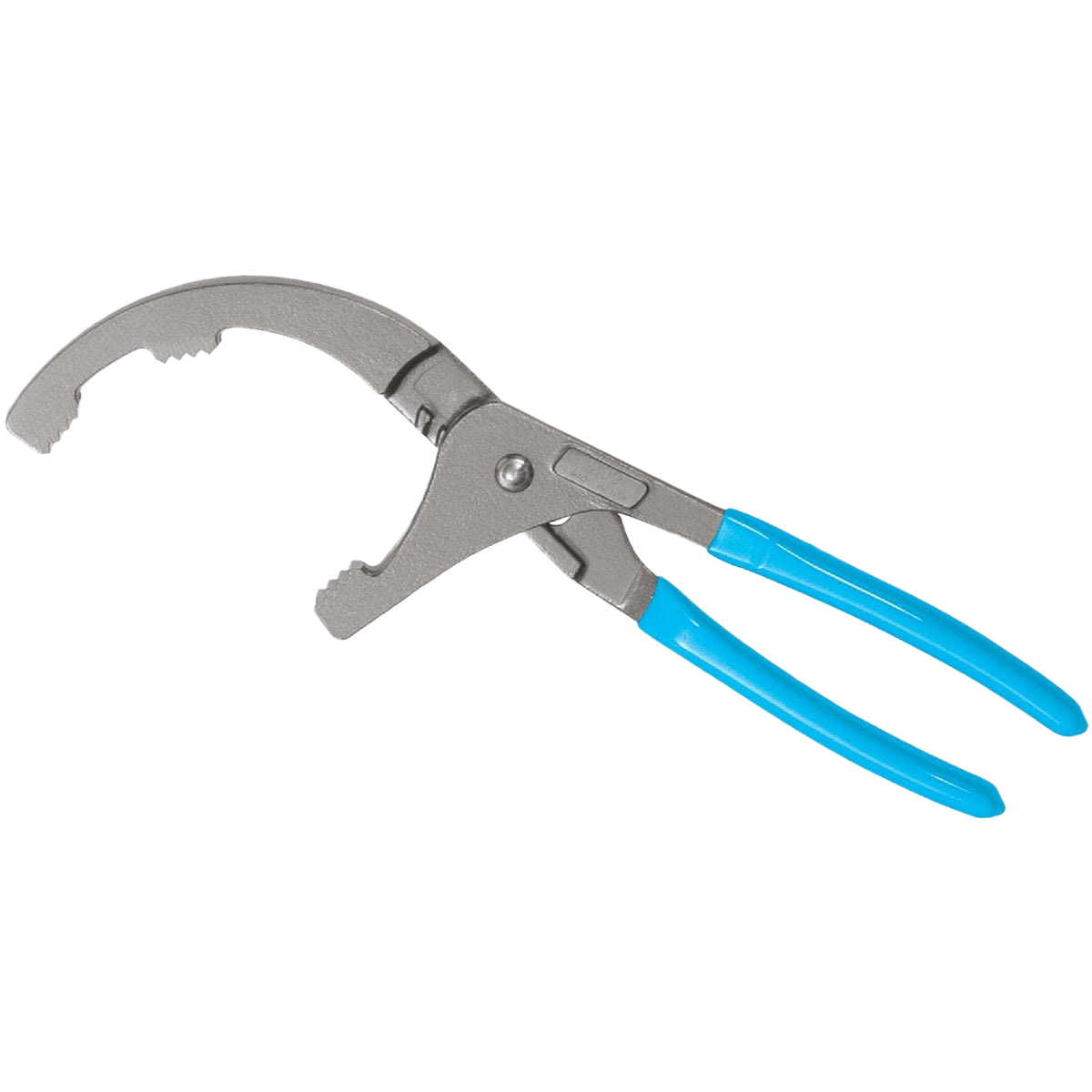 Steel oil filter pliers with curved jaws and blue ergonomic handles for tools and home improvement tasks