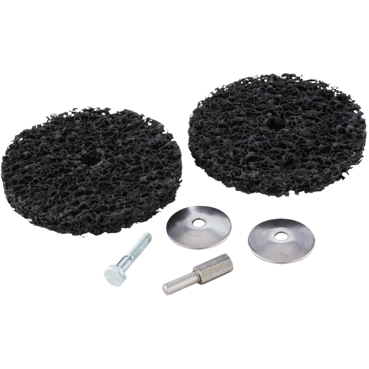 Set of black abrasive discs with metal attachments for power tool accessories in sanding and grinding collections