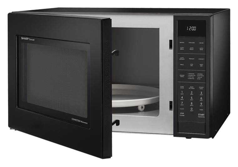 Black 1.5 cubic feet convection microwave oven with carousel turntable and digital control panel for countertop kitchens