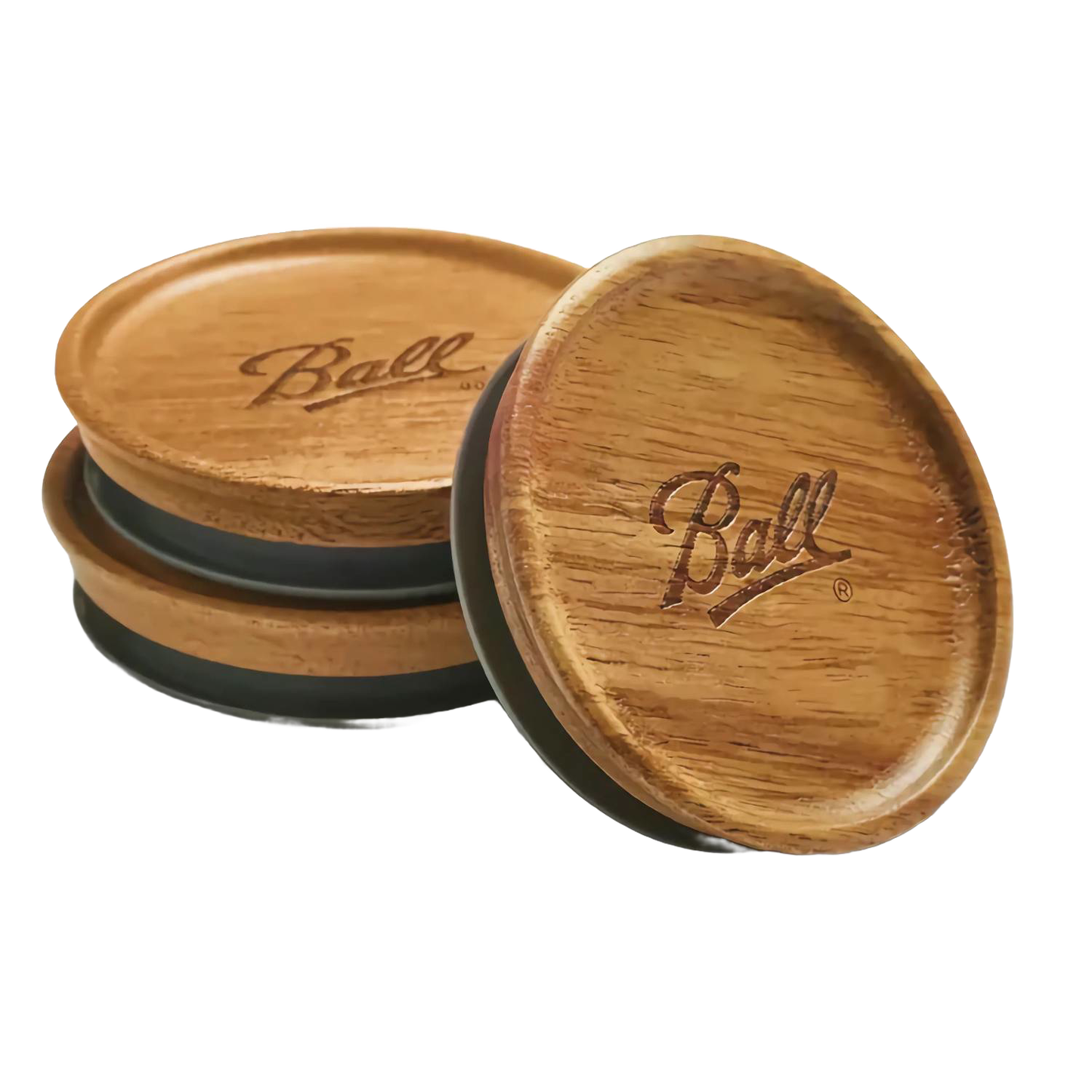 Set of three round wooden regular mouth lids with silicone seals for kitchenware collections under $50 and under $100