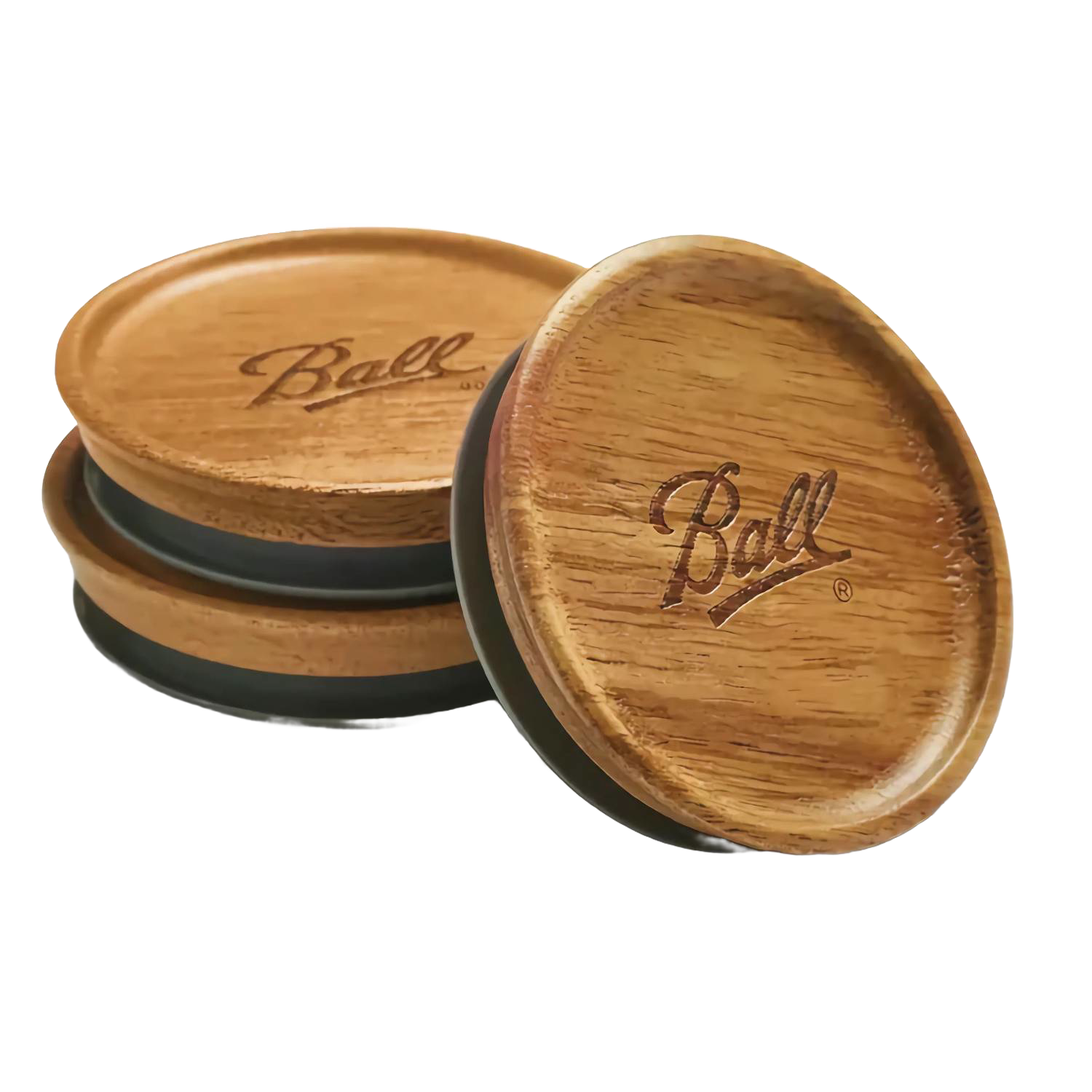 Set of three round wooden regular mouth lids with silicone seals for kitchenware collections under $50 and under $100