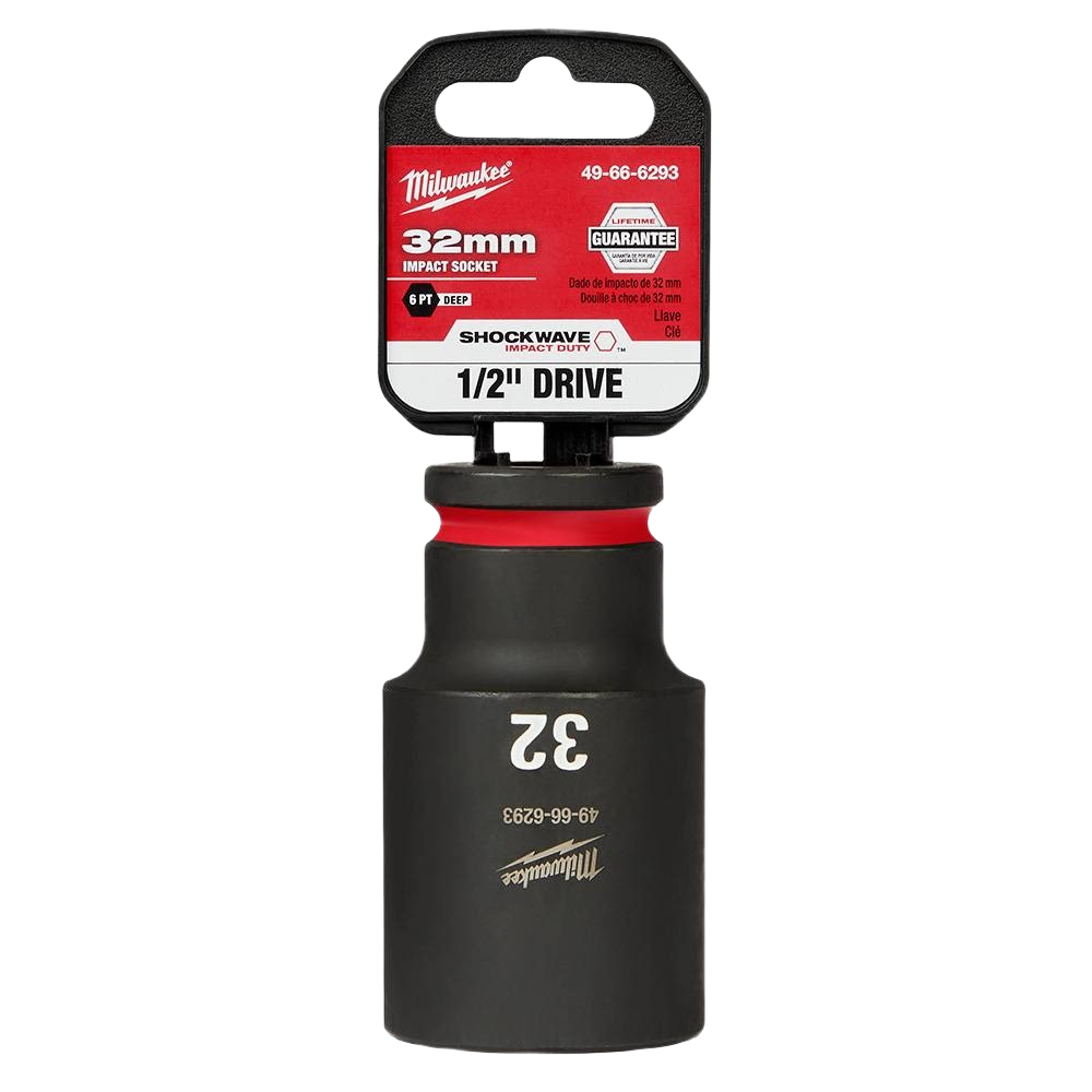 32mm deep six-point impact socket with 1/2-inch drive designed for tools and home improvement tasks