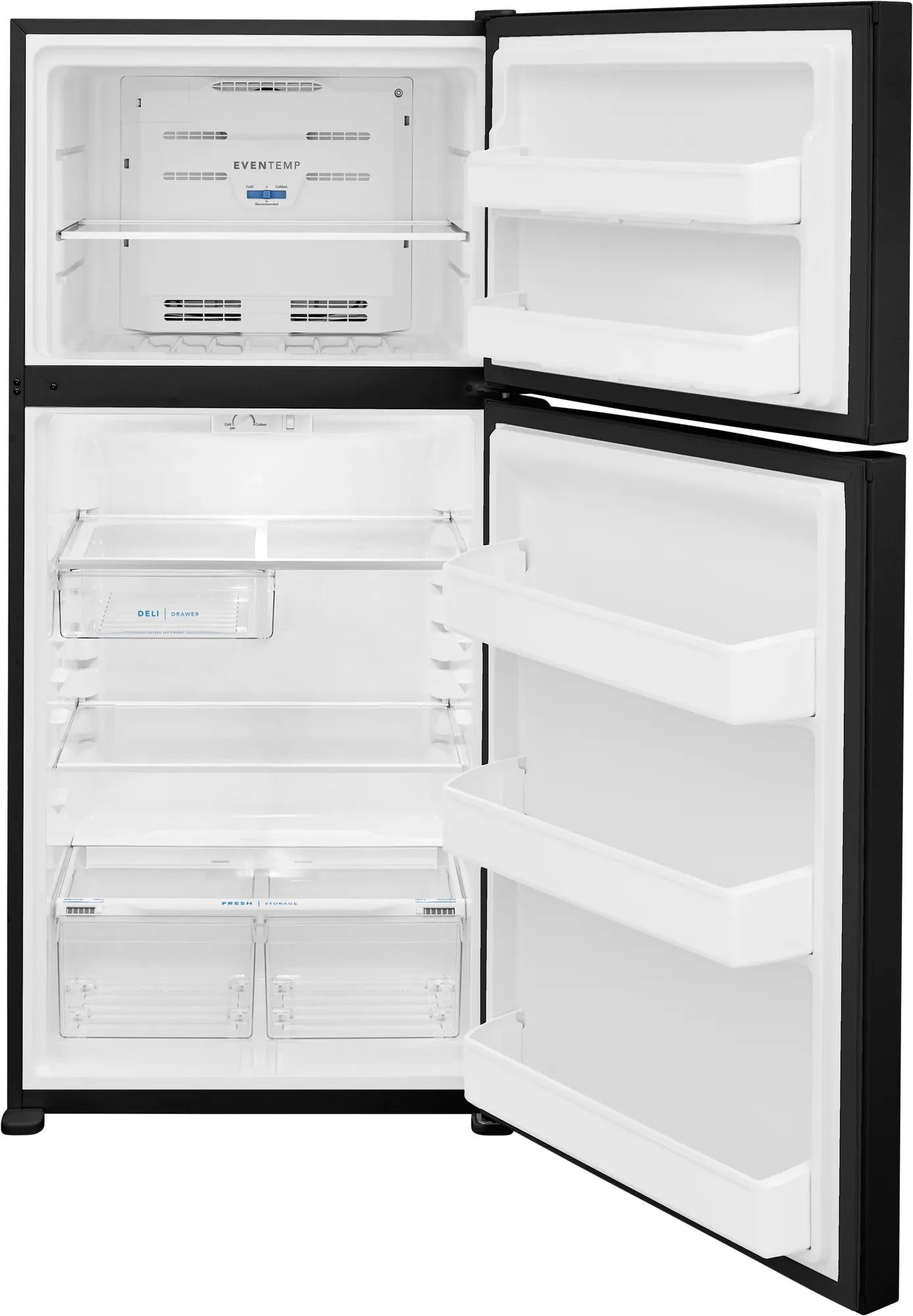 Open 18 cu. ft. garage ready top freezer refrigerator with wire and glass shelving in appliances collection