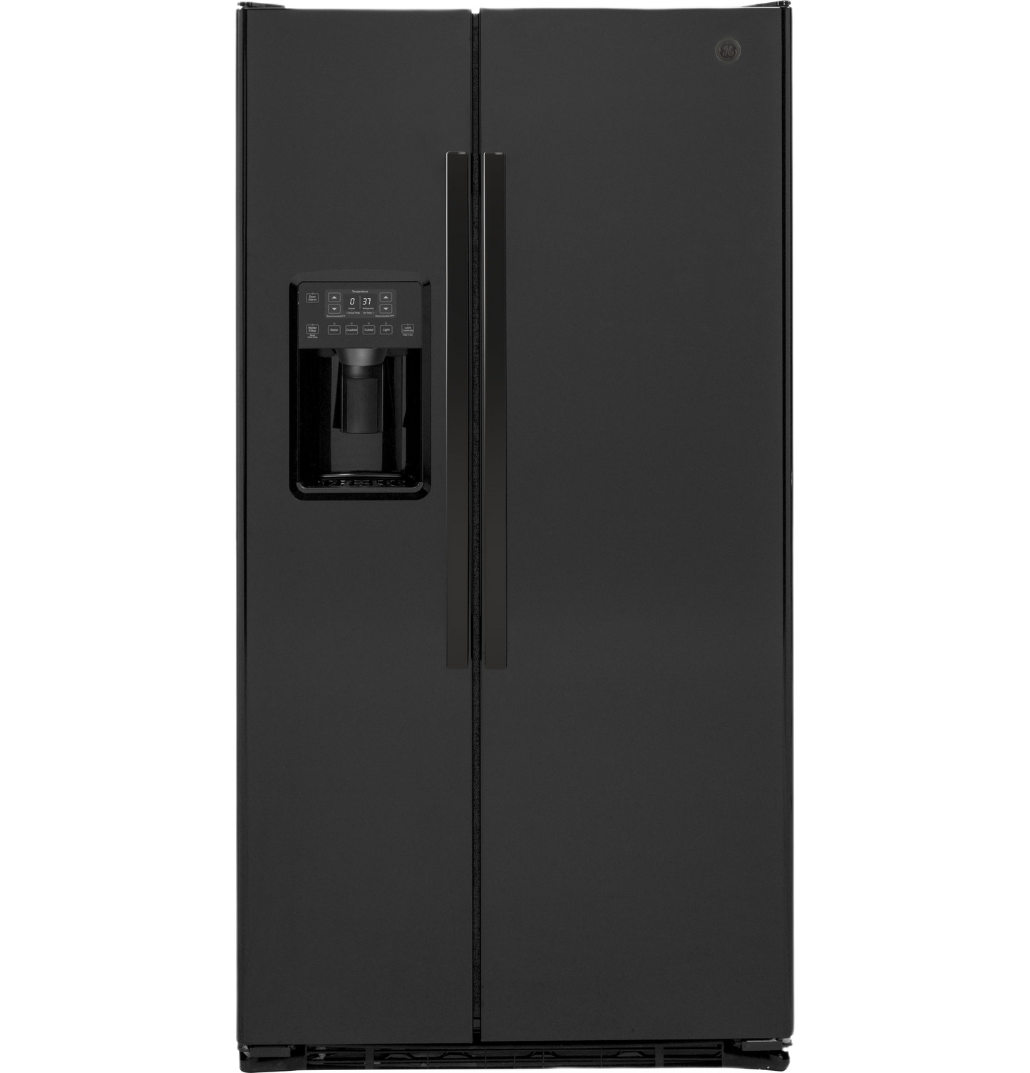 Matte black side-by-side refrigerator with external water and ice dispenser, designed for Side-by-Side Refrigerators, Kitchen & Kitchenware, and Appliances collections.