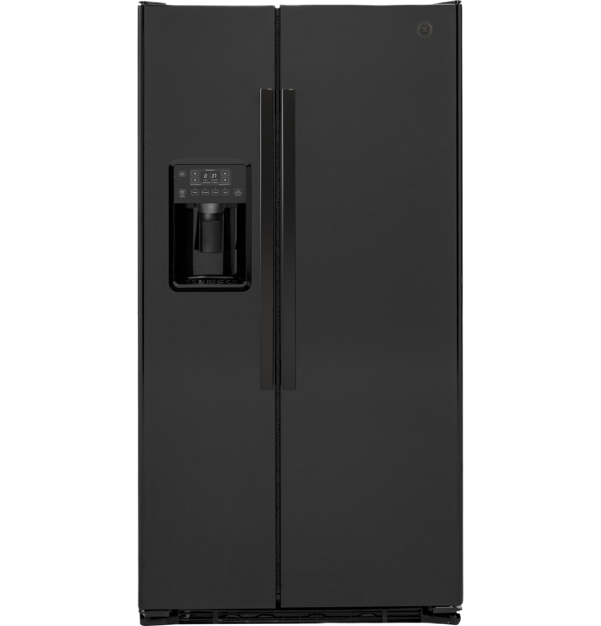 Matte black side-by-side refrigerator with external water and ice dispenser, designed for Side-by-Side Refrigerators, Kitchen & Kitchenware, and Appliances collections.