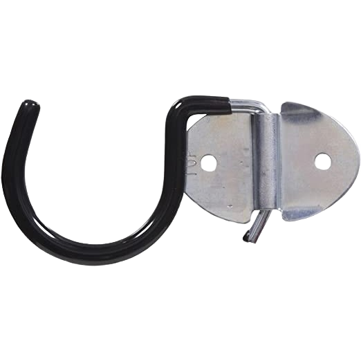 Black vinyl coated broom and tool holder hook with metal mounting plate for hardware and storage organization under $50