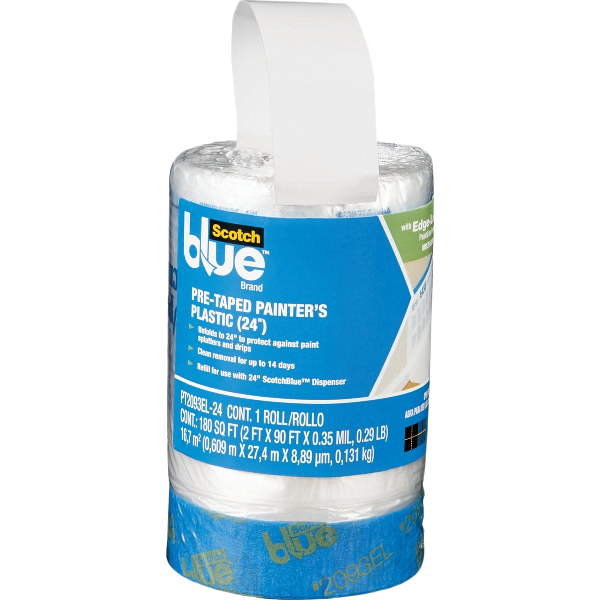 Pre-taped plastic painter's drop cloth refill roll with 24-inch width for home improvement paint protection tasks