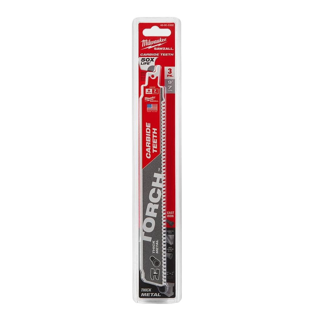 Three-pack of Milwaukee 9-inch carbide teeth blades for thick metal cutting in power tool accessories collection