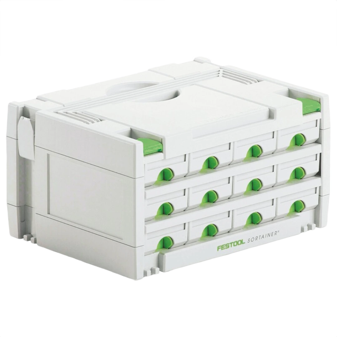 Compact white and green 12-drawer storage organizer for tools and small parts in workshop organization collection