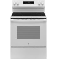 White free-standing electric range with glass cooktop and digital controls in Ranges and Kitchen & Kitchenware collection