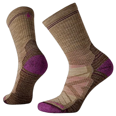 Pair of mid-calf hiking socks in fossil brown with light cushioning and moisture-wicking Smartwool fabric