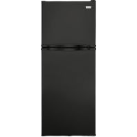 Matte black 9.8 Cu. Ft. top freezer refrigerator with sleek handles in kitchen appliances and home improvement collections