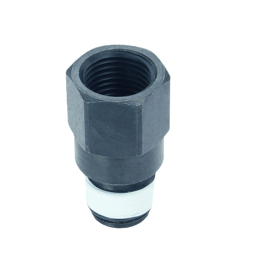 Black threaded check valve with hexagonal body and white seal ring for tools and home improvement use