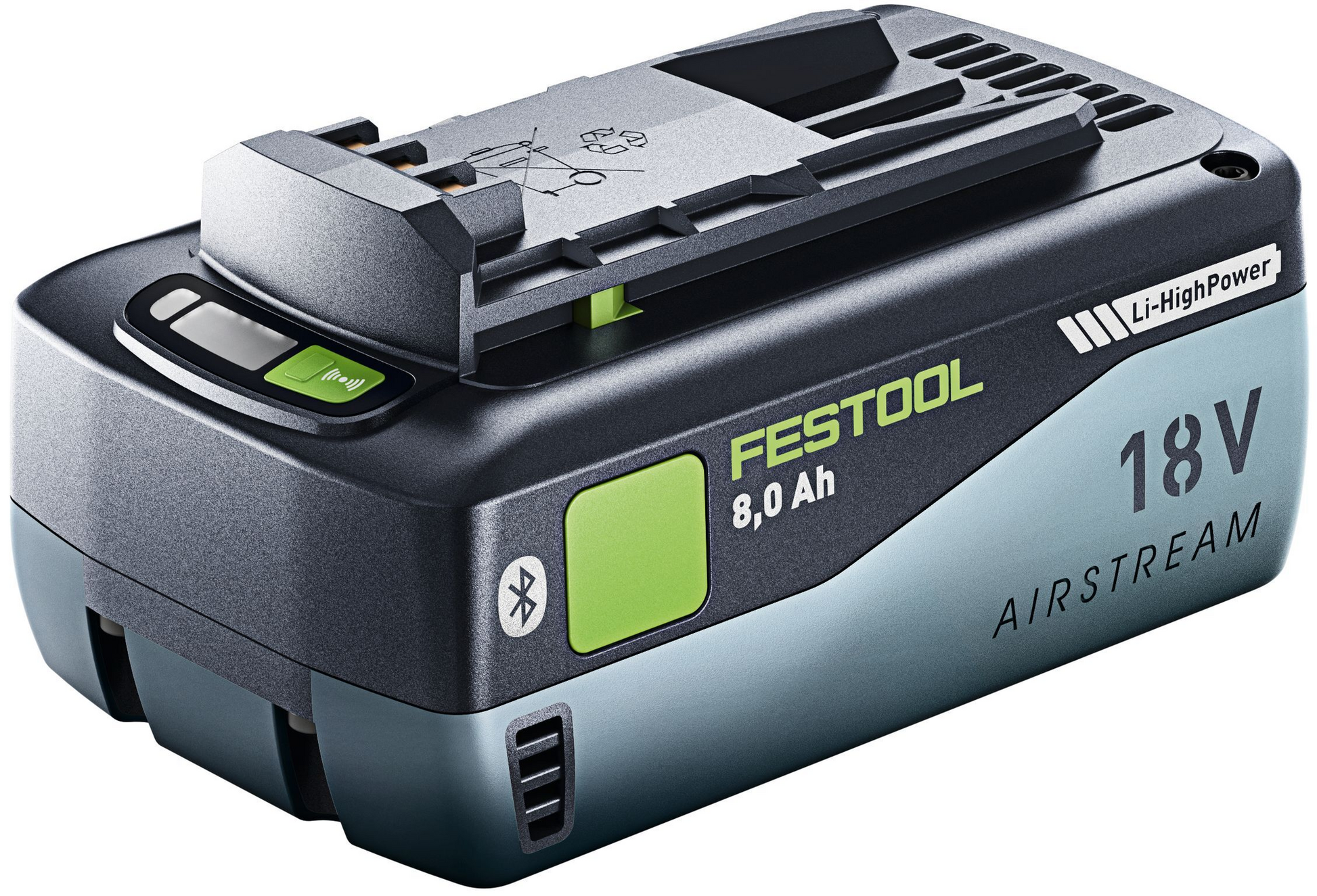 Compact rechargeable Festool 18V battery pack with 8.0 Ah capacity and Bluetooth for power tools and home improvement tasks