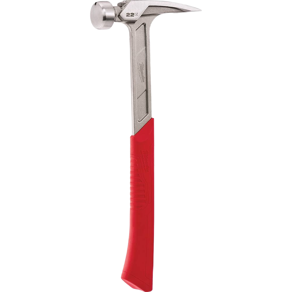 Smooth-faced framing hammer with red ergonomic handle designed for home improvement and carpentry tasks