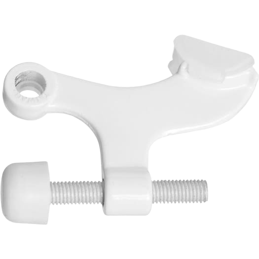 White hinge pin door stop designed for hollow core doors to protect walls, part of door accessories collection
