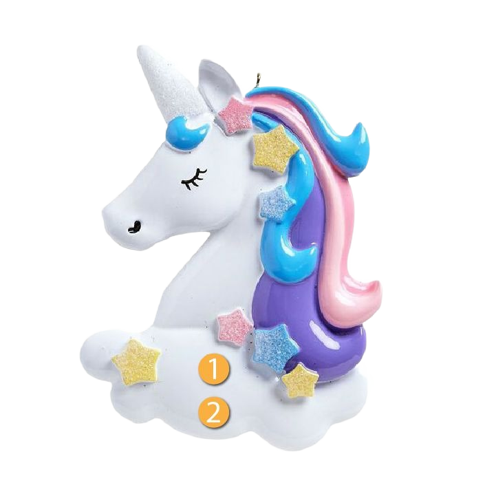 White unicorn ornament with pastel rainbow mane and glittery stars in Christmas Ornaments & Tree Decorations collection