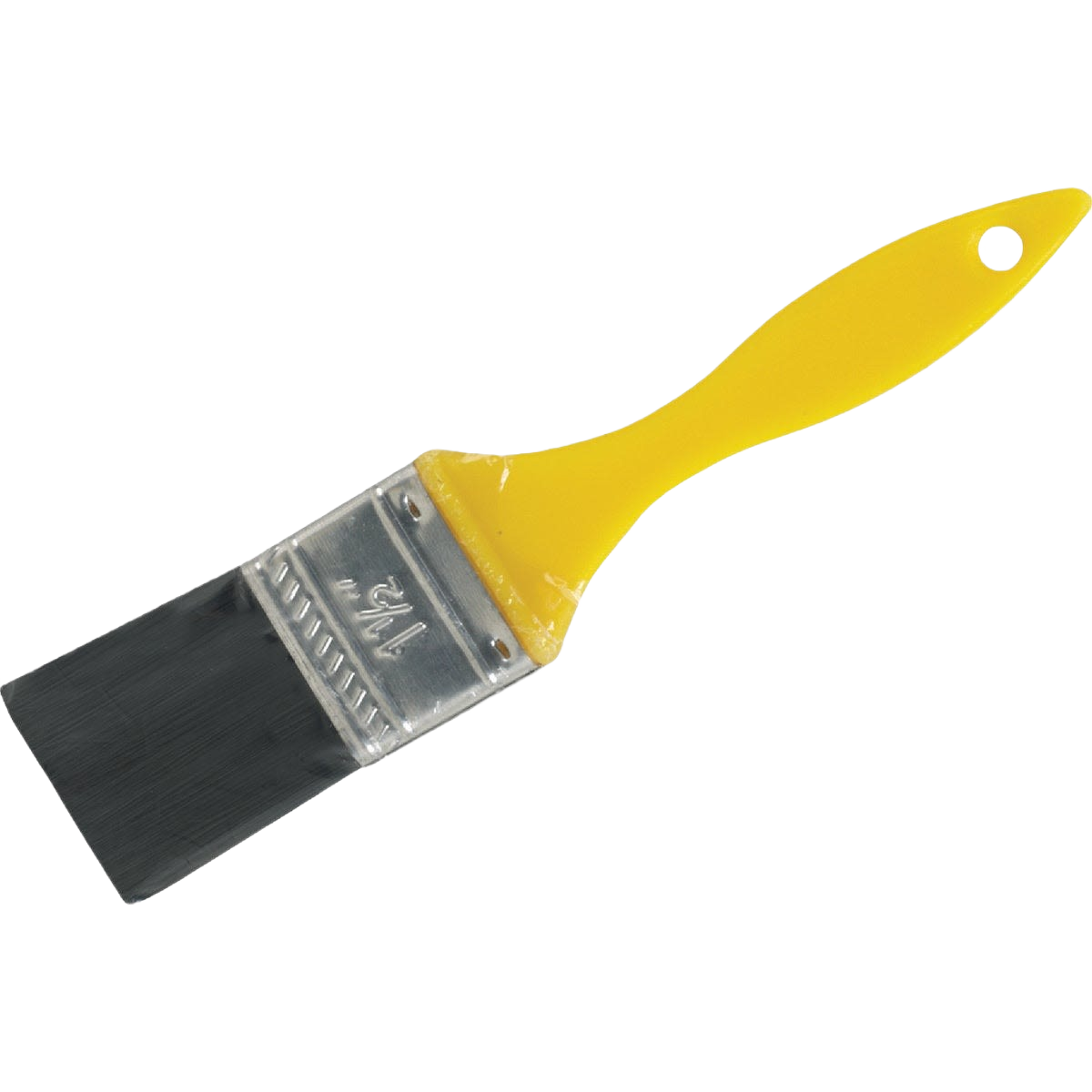 Flat synthetic paint brush with yellow handle and polyolefin bristles for precise application in home improvement tools collection