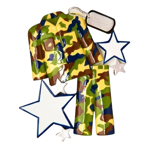 Glossy camo fatigues ornament with dog tag and star shapes for Christmas Ornaments & Tree Decorations under $50 collection