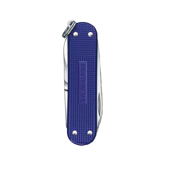 Compact blue textured pocket knife with durable metal scales and keyring attachment for everyday tools and home improvement tasks