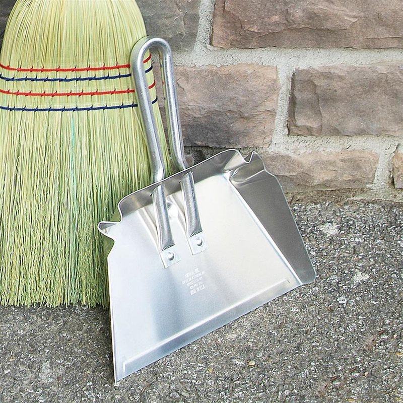 Aluminum stays-flat small dustpan with dual handles for dust collection in woodworking and home improvement tools collections