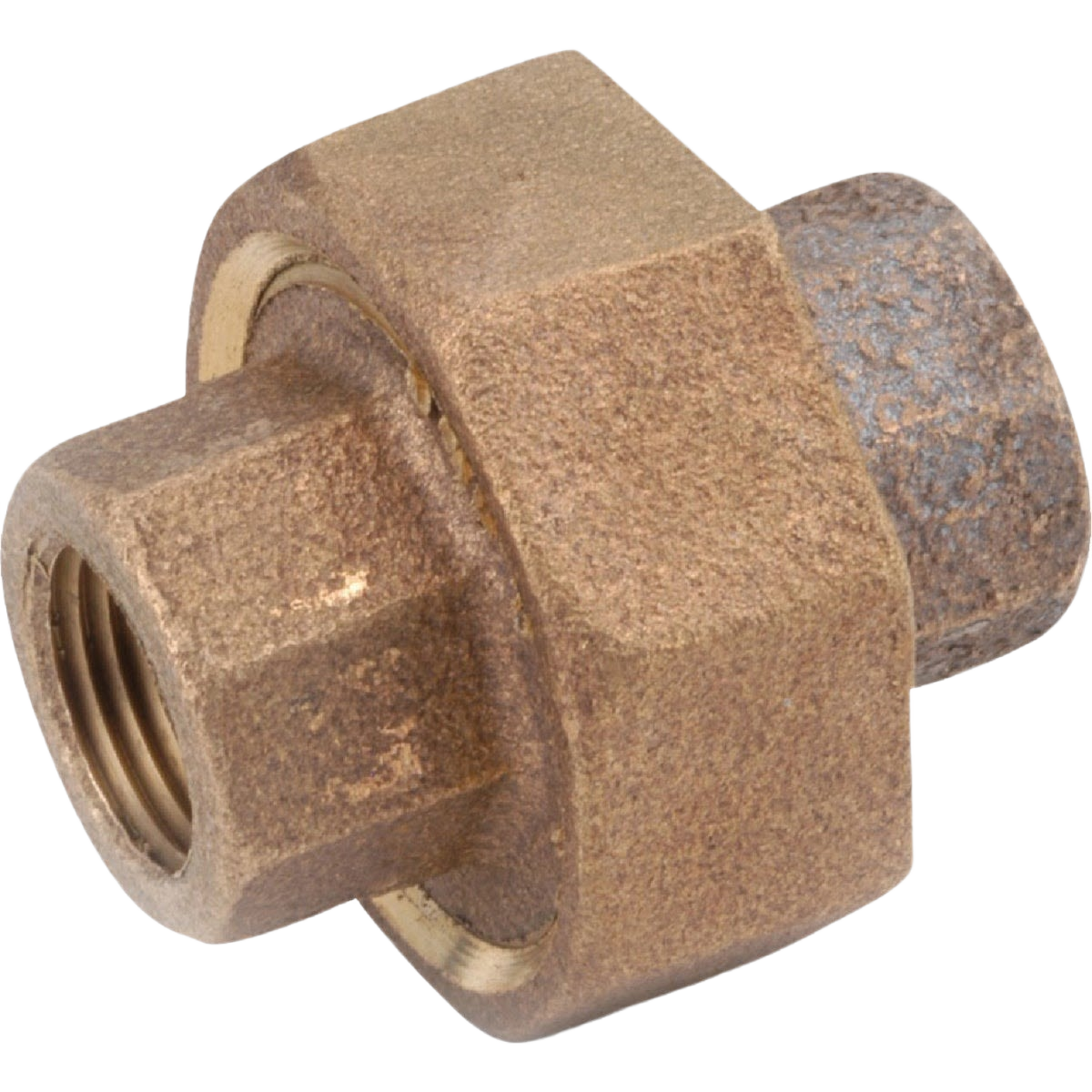 Red brass threaded pipe union with female connectors for plumbing and home improvement in pipes and fittings collection