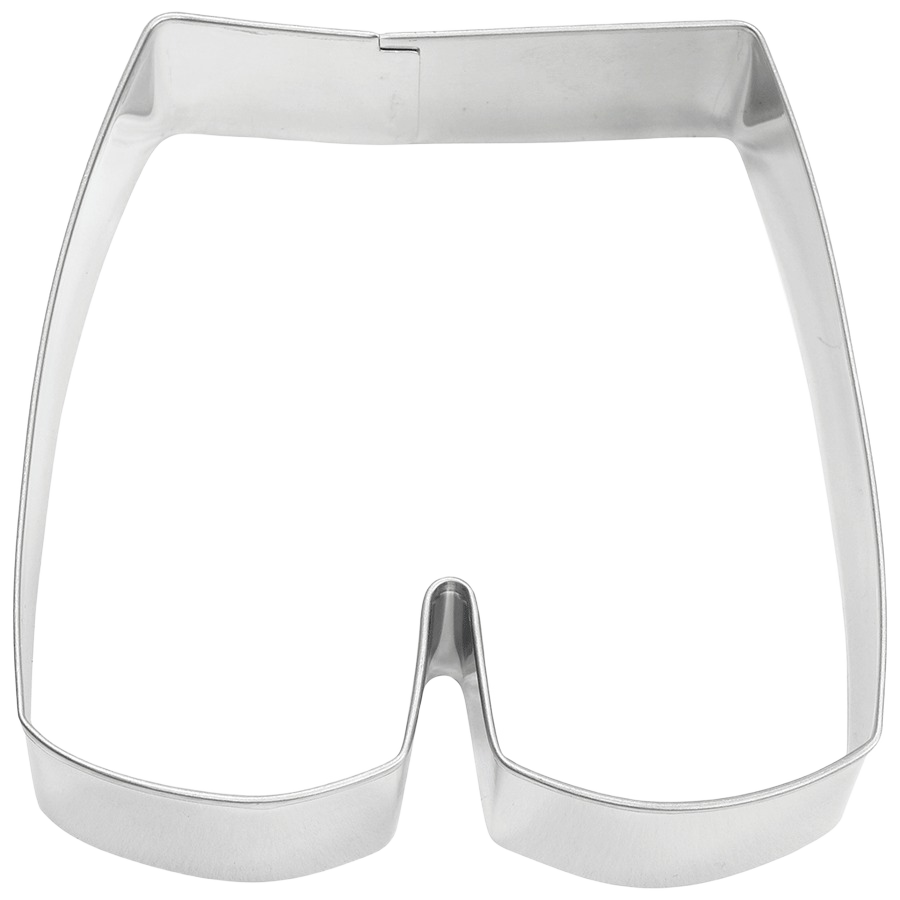 Tinplated steel cookie cutter shaped like a pair of shorts for baking in kitchenware and bakeware collections under $50