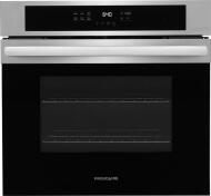 Black and stainless steel electric wall oven with digital controls and windowed door from kitchen appliances collection