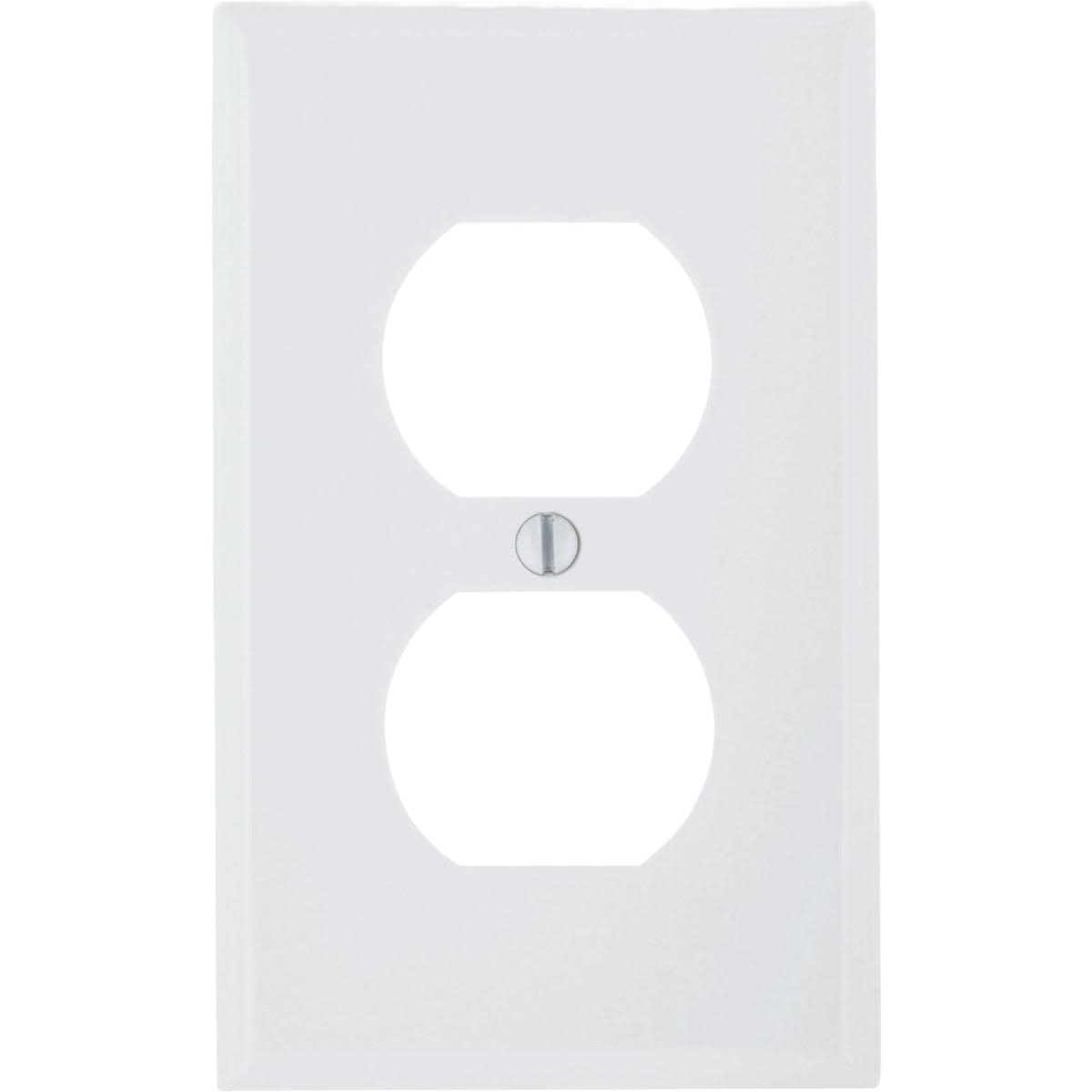 White commercial-grade single gang outlet cover plate designed for electrical and home improvement projects