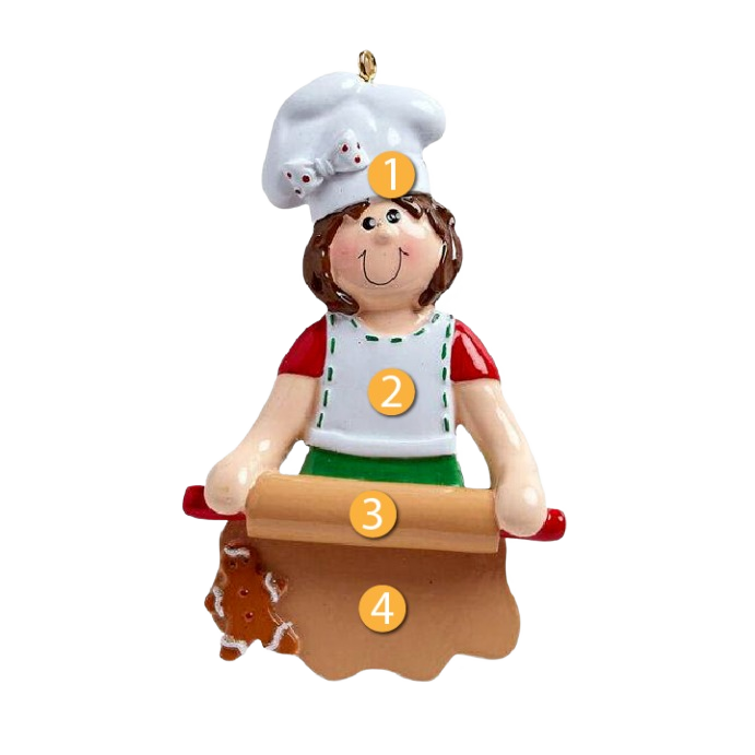 Woman figurine ornament wearing chef hat and apron holding rolling pin and cookie for Christmas decor under $50 collection